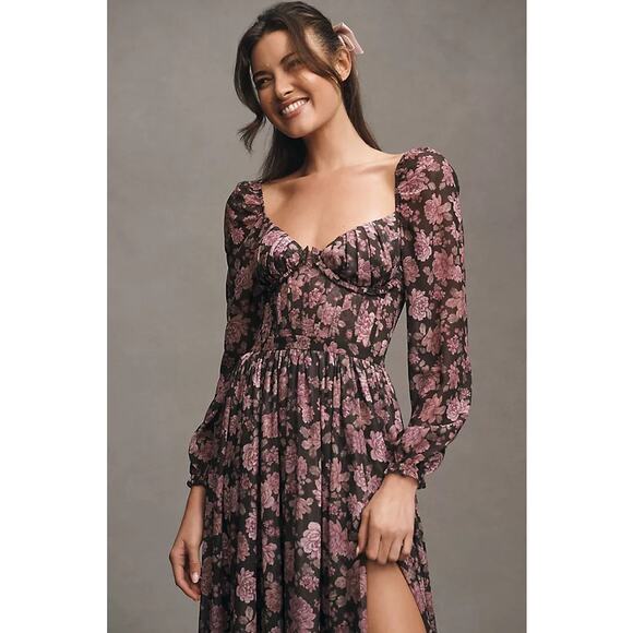 Anthropologie X V. Chapman Carmella Corset Side-Slit Chiffon Maxi Dress Size 12 - Picture 4 of 11